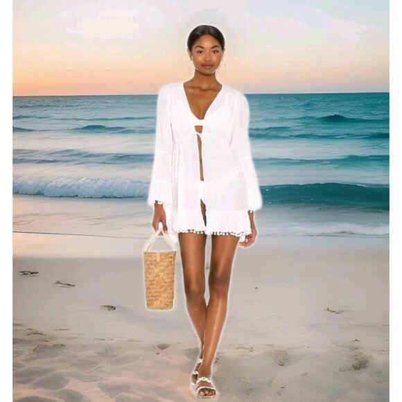 Lovers & Friends Cherry Robe Womens White Bridal Flare Fringe Honeymoon Beach XS - Picture 1 of 16